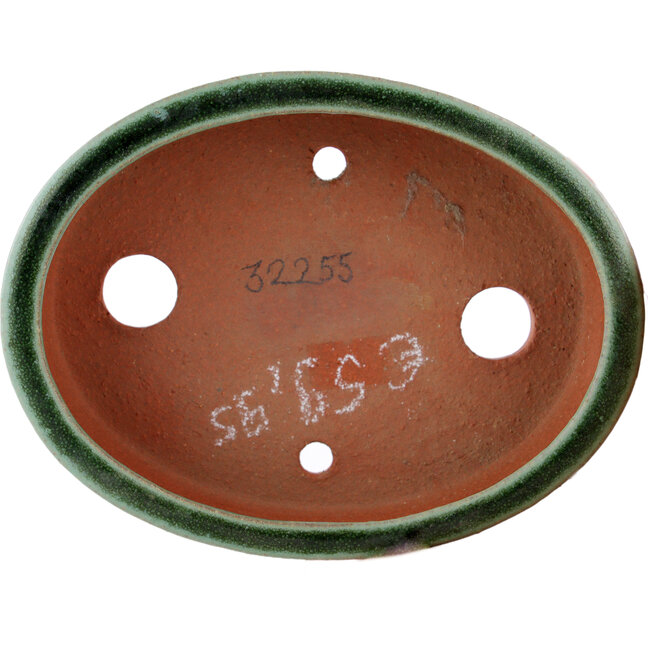 Pot à bonsaï ovale vert par Eime Yozan - 150 x 115 x 37 mm