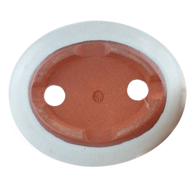 Oval off-white bonsai pot by Eime Yozan - 115 x 95 x 30 mm