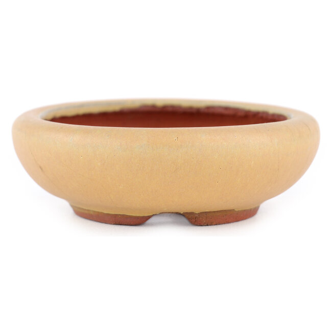 Oval ochre bonsai pot by Eime Yozan - 120 x 100 x 30 mm