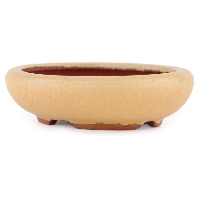 Oval ochre bonsai pot by Eime Yozan - 120 x 100 x 30 mm