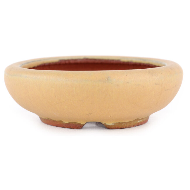 Oval ochre bonsai pot by Eime Yozan - 120 x 100 x 30 mm