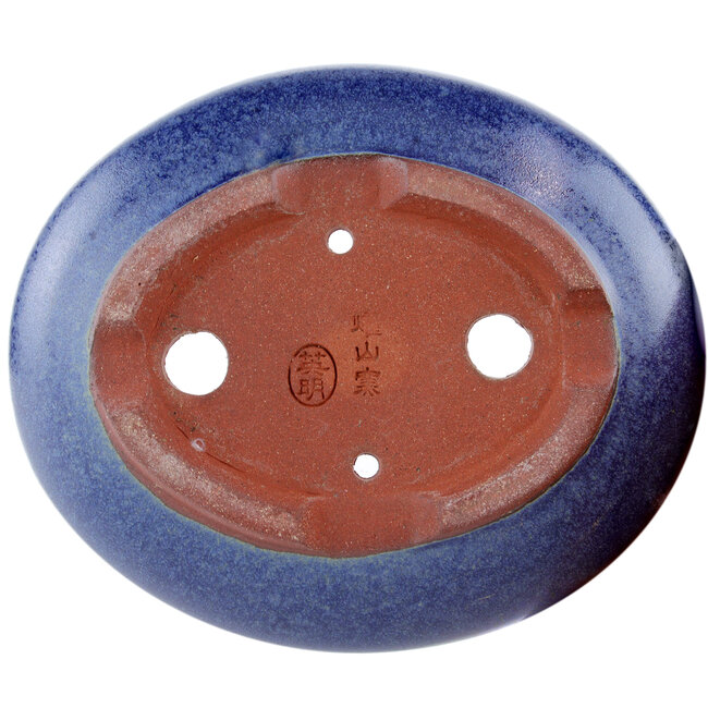 Ovale blauwe bonsaipot van Eime Yozan - 115 x 100 x 30 mm