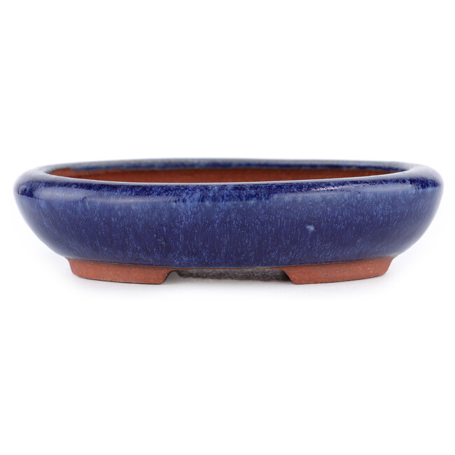 Oval blue bonsai pot by Eime Yozan - 145 x 115 x 35 mm