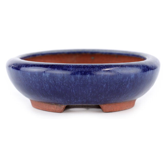 Oval blue bonsai pot by Eime Yozan - 145 x 115 x 35 mm