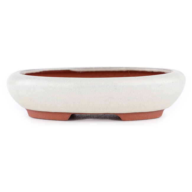 Oval off-white bonsai pot by Eime Yozan - 145 x 115 x 35 mm