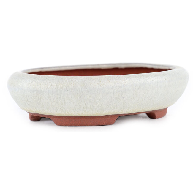 Pot à bonsaï ovale blanc cassé par Eime Yozan - 145 x 115 x 35 mm