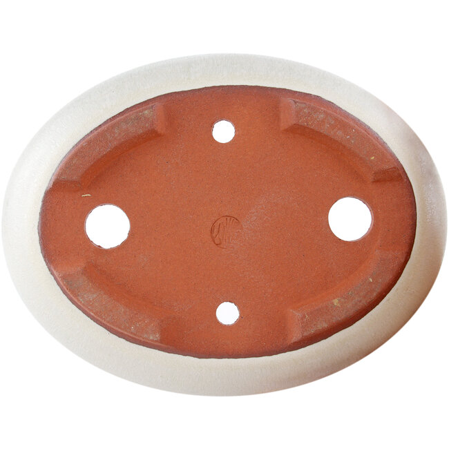 Ovale gebroken witte bonsaipot van Eime Yozan - 145 x 115 x 35 mm