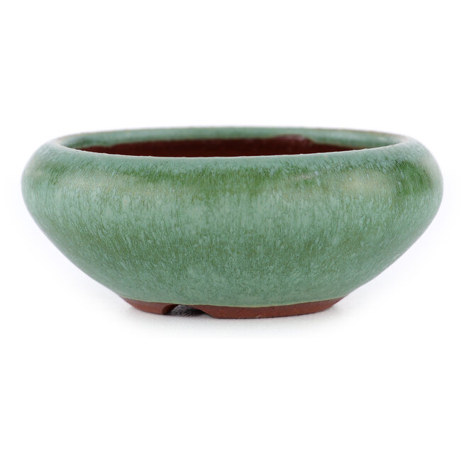Ronde groene bonsaipot van Eime Yozan - 85 x 85 x 35 mm
