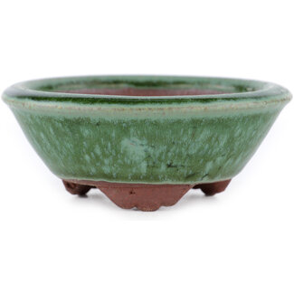  Eimei ( Yozan kiln) Groene bonsaipot van 100 mm van Eime Yozan, Tokoname, Japan