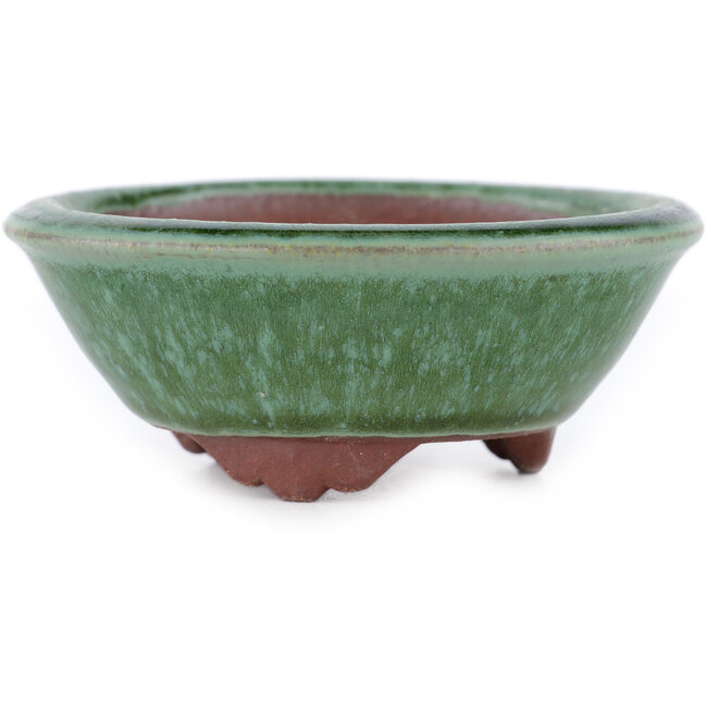 Round green bonsai pot by Eime Yozan - 100 x 100 x 35 mm