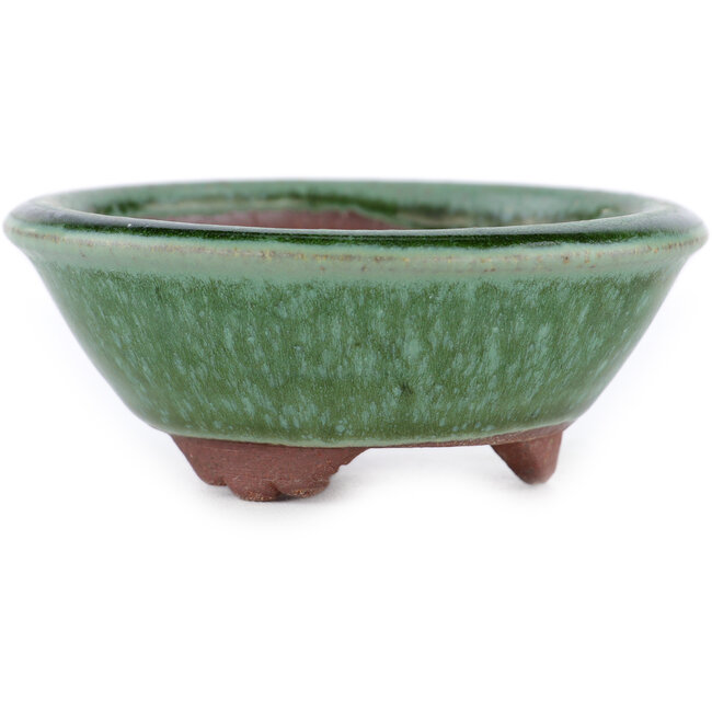 Round green bonsai pot by Eime Yozan - 100 x 100 x 35 mm
