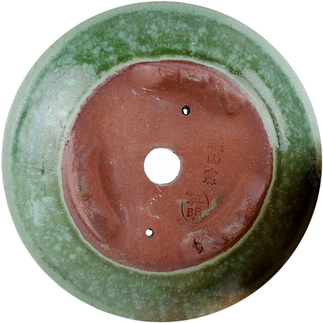 Round green bonsai pot by Eime Yozan - 100 x 100 x 35 mm
