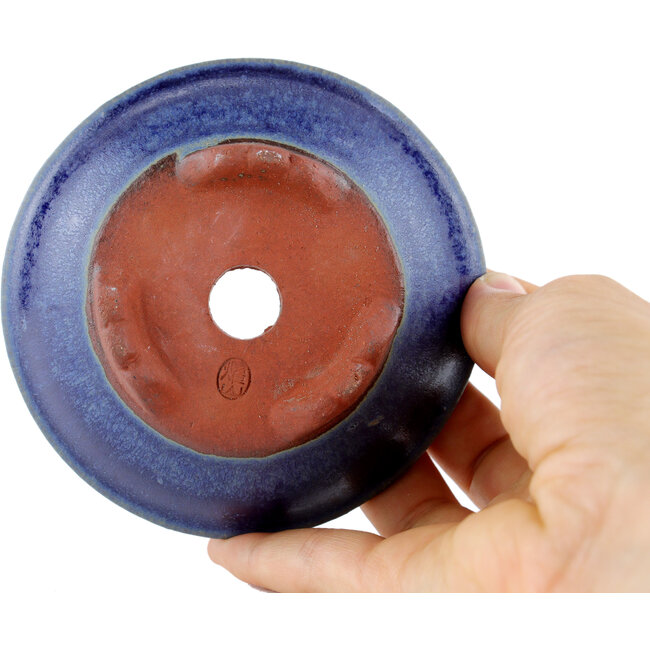 Ronde blauwe bonsaipot van Eime Yozan - 100 x 100 x 35 mm