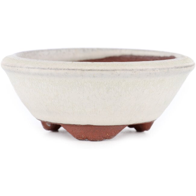 Runder cremefarbener Bonsaitopf von Eime Yozan – 100 x 100 x 35 mm