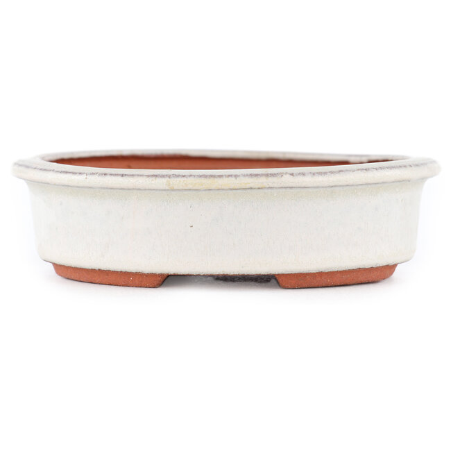Oval off-white bonsai pot by Eime Yozan - 120 x 100 x 30 mm