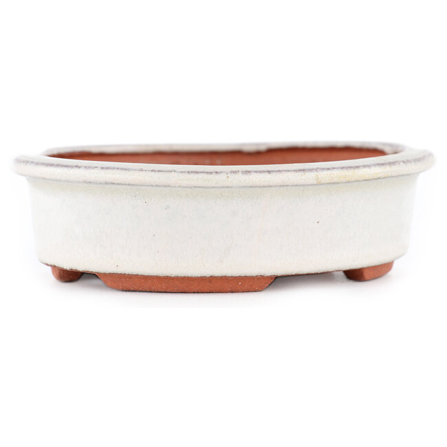 Oval off-white bonsai pot by Eime Yozan - 120 x 100 x 30 mm