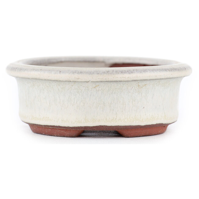 Oval off-white bonsai pot by Eime Yozan - 95 x 80 x 30 mm