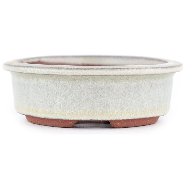 Oval off-white bonsai pot by Eime Yozan - 120 x 100 x 30 mm