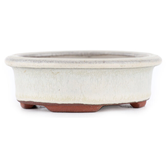 Oval off-white bonsai pot by Eime Yozan - 95 x 80 x 30 mm