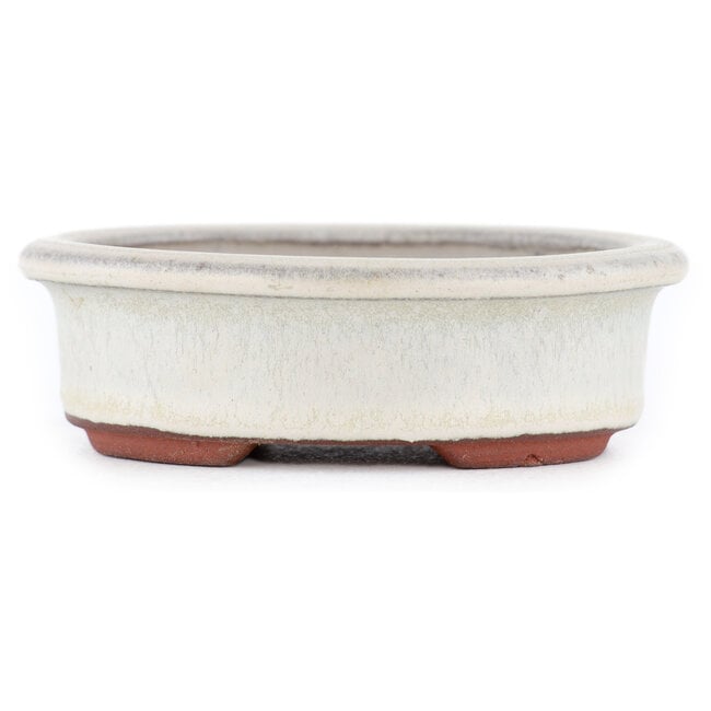 Ovaler, cremefarbener Bonsaitopf von Eime Yozan – 95 x 80 x 30 mm
