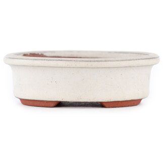  Eimei ( Yozan kiln) 95 mm gebroken witte bonsaipot van Eime Yozan, Tokoname, Japan