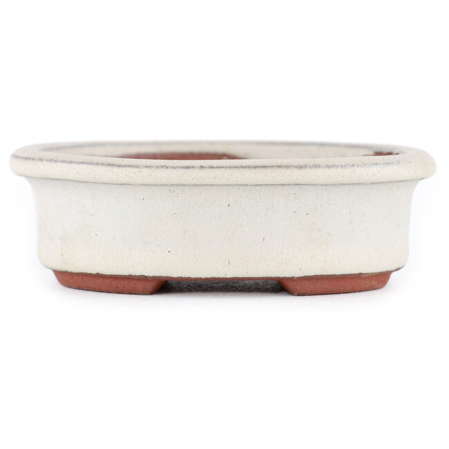 Oval off-white bonsai pot by Eime Yozan - 95 x 80 x 30 mm