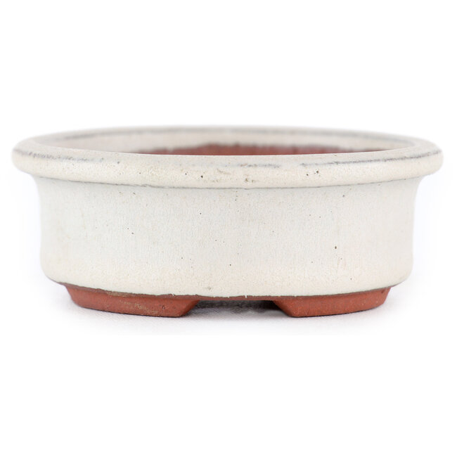 Ovaler, cremefarbener Bonsaitopf von Eime Yozan – 95 x 80 x 30 mm
