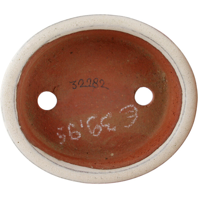 Ovale gebroken witte bonsaipot van Eime Yozan - 95 x 80 x 30 mm