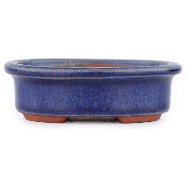 Oval blue bonsai pot by Eime Yozan - 95 x 80 x 30 mm