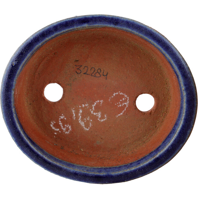 Oval blue bonsai pot by Eime Yozan - 95 x 80 x 30 mm