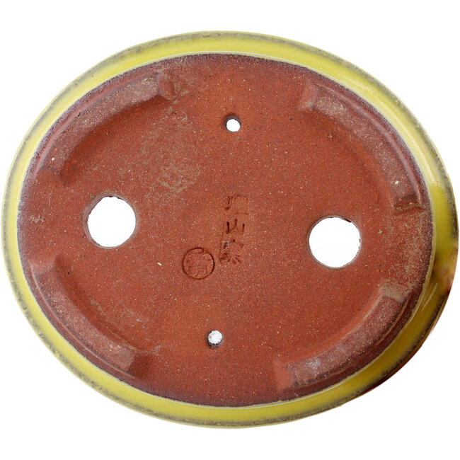 Oval yellow bonsai pot by Eime Yozan - 95 x 80 x 30 mm