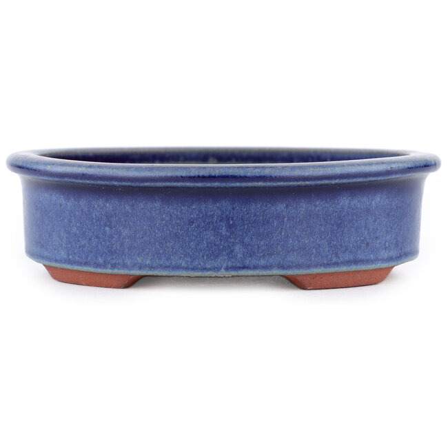 Oval blue bonsai pot by Eime Yozan - 150 x 135 x 40 mm