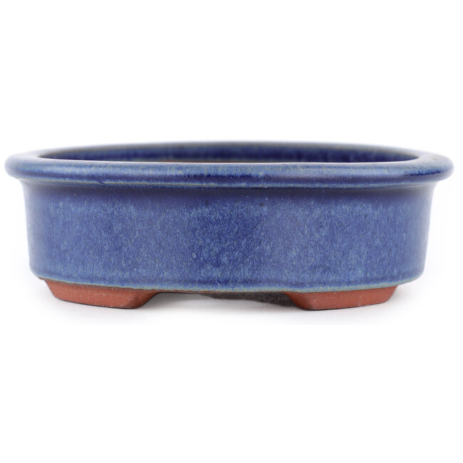 Oval blue bonsai pot by Eime Yozan - 150 x 135 x 40 mm