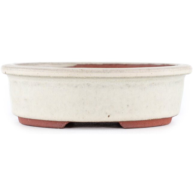 Oval off-white bonsai pot by Eime Yozan - 155 x 140 x 45 mm