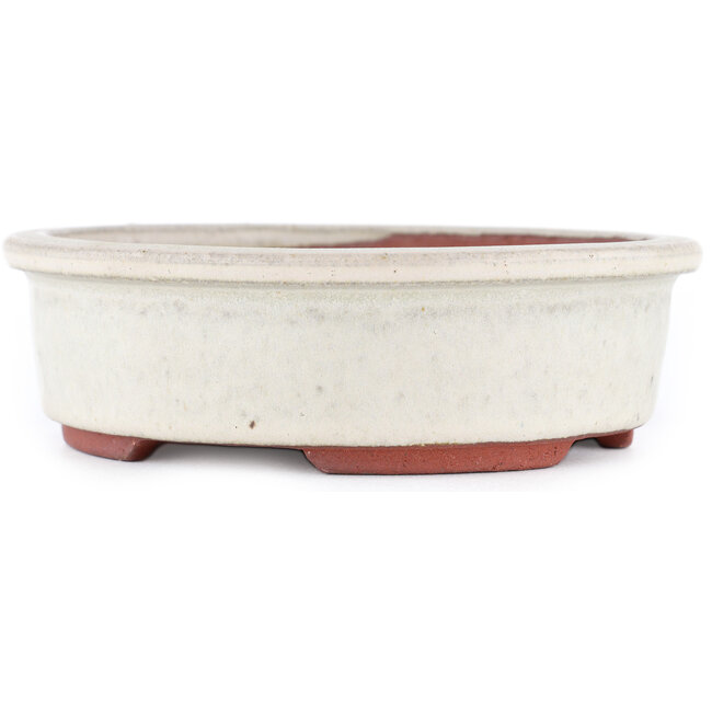 Oval off-white bonsai pot by Eime Yozan - 155 x 140 x 45 mm