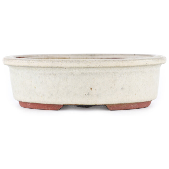Oval off-white bonsai pot by Eime Yozan - 155 x 140 x 45 mm
