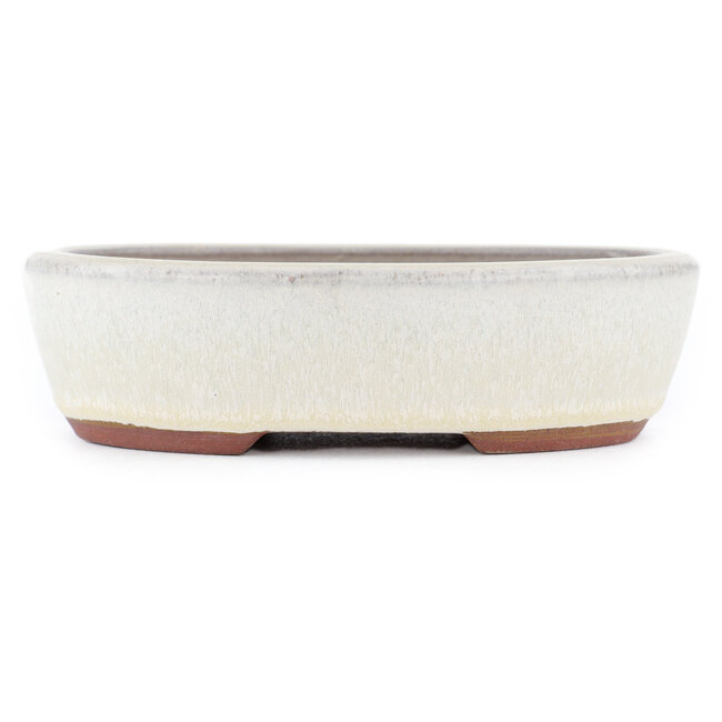Oval off-white bonsai pot by Eime Yozan - 153 x 125 x 40 mm