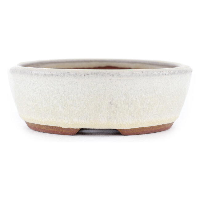 Ovale gebroken witte bonsaipot van Eime Yozan - 153 x 125 x 40 mm