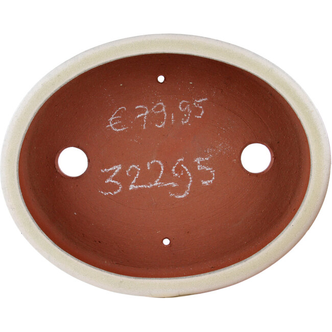Ovaler, cremefarbener Bonsaitopf von Eime Yozan – 185 x 145 x 40 mm