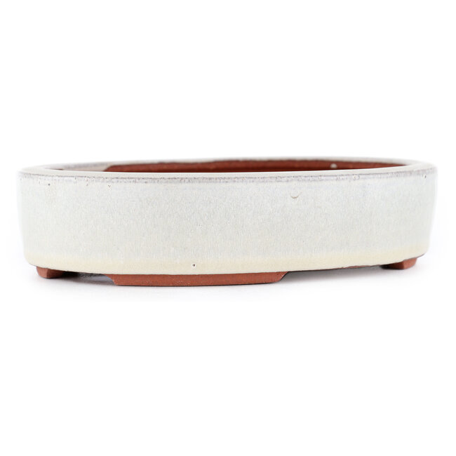 Oval off-white bonsai pot by Eime Yozan - 185 x 145 x 40 mm