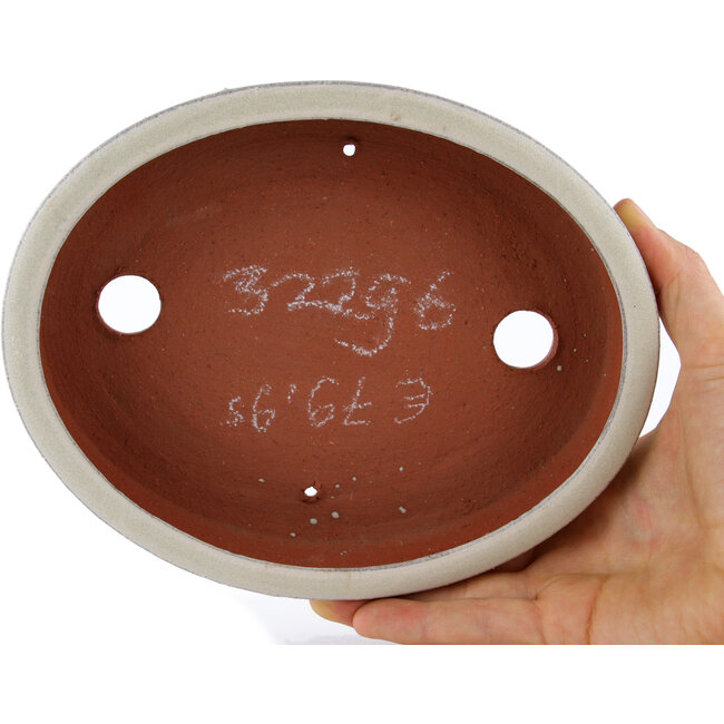 Oval off-white bonsai pot by Eime Yozan - 185 x 145 x 40 mm