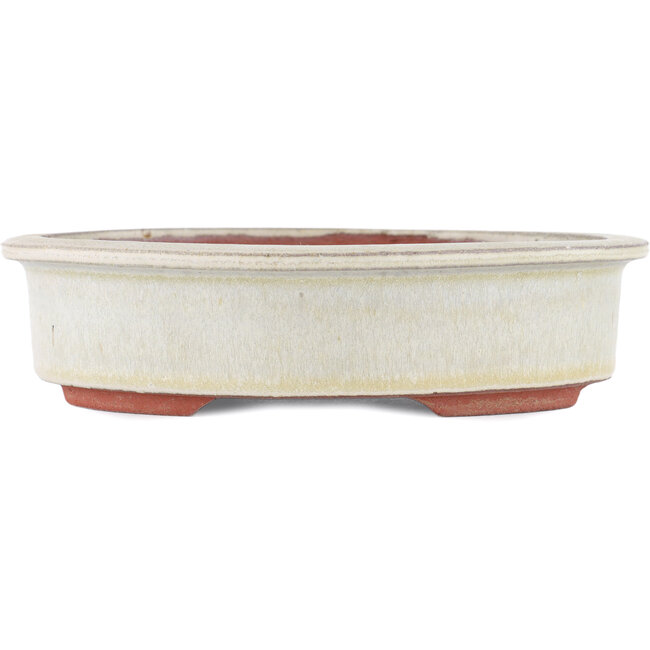 Pot à bonsaï ovale blanc cassé par Eime Yozan - 180 x 150 x 40 mm