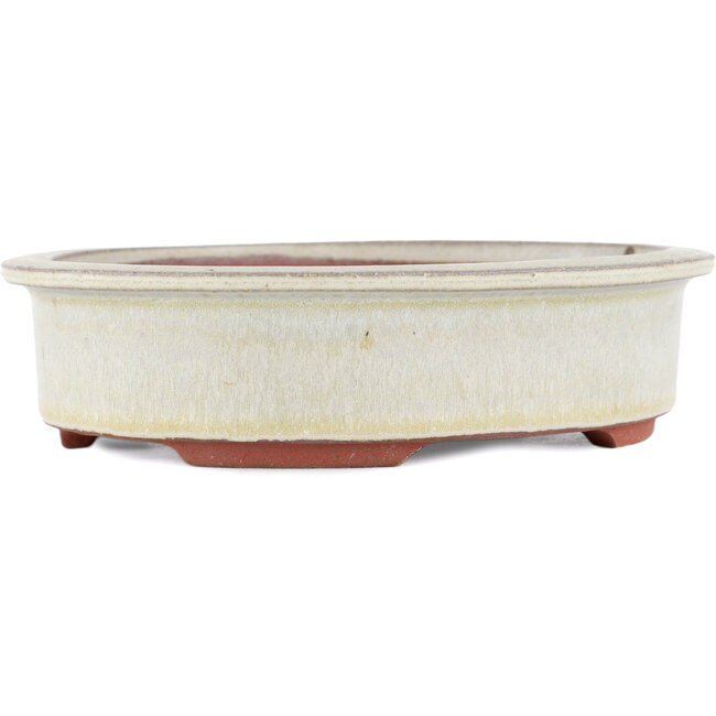 Ovaler, cremefarbener Bonsaitopf von Eime Yozan – 180 x 150 x 40 mm