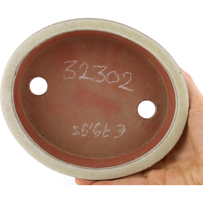 Pot à bonsaï ovale blanc cassé par Eime Yozan - 180 x 150 x 40 mm
