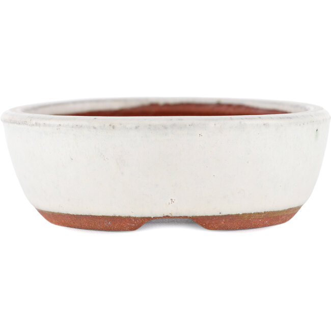 Oval white bonsai pot by Eime Yozan - 120 x 100 x 30 mm