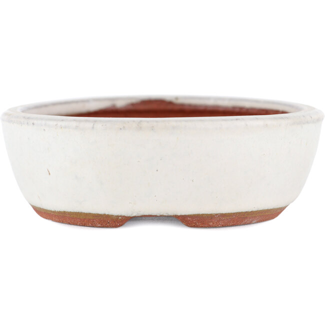 Oval white bonsai pot by Eime Yozan - 120 x 100 x 30 mm
