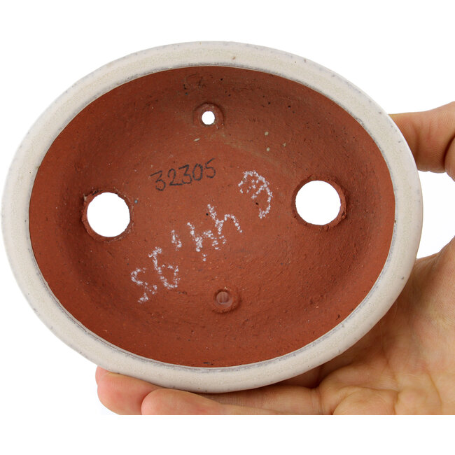 Oval white bonsai pot by Eime Yozan - 120 x 100 x 30 mm