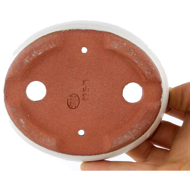 Oval white bonsai pot by Eime Yozan - 120 x 100 x 30 mm
