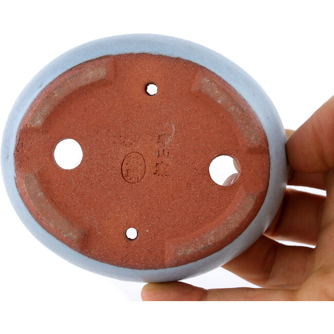 Ovale blauwe bonsaipot van Eime Yozan - 95 x 85 x 28 mm