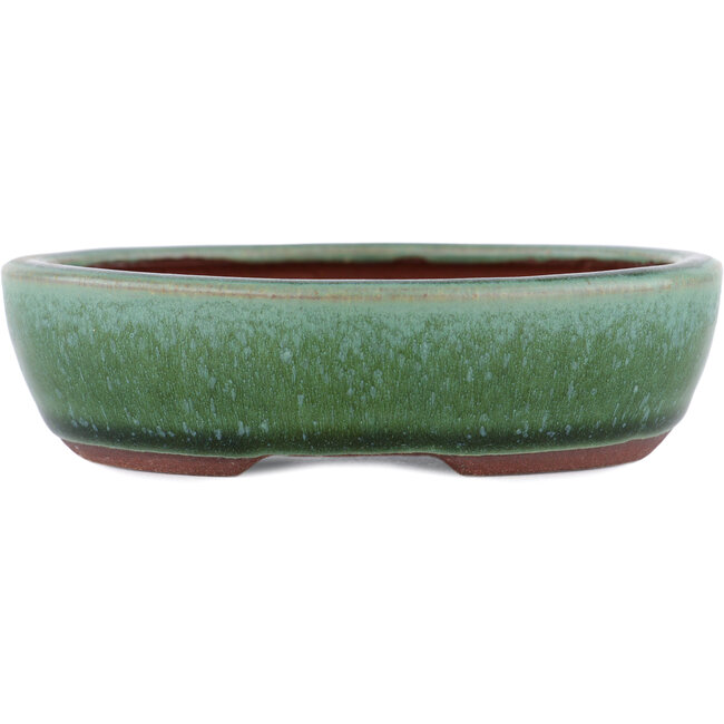 Pot à bonsaï ovale vert par Eime Yozan - 120 x 100 x 30 mm